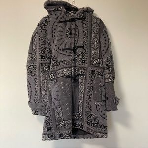 Urban Outfitters grey paisley fleece duffle coat buttons jacket